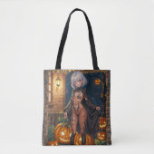 Trick or Treater, dappere Halloween kostuum meisje Tote Bag (Voorkant)