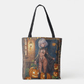 Trick or Treater, dappere Halloween kostuum meisje Tote Bag (Achterkant)
