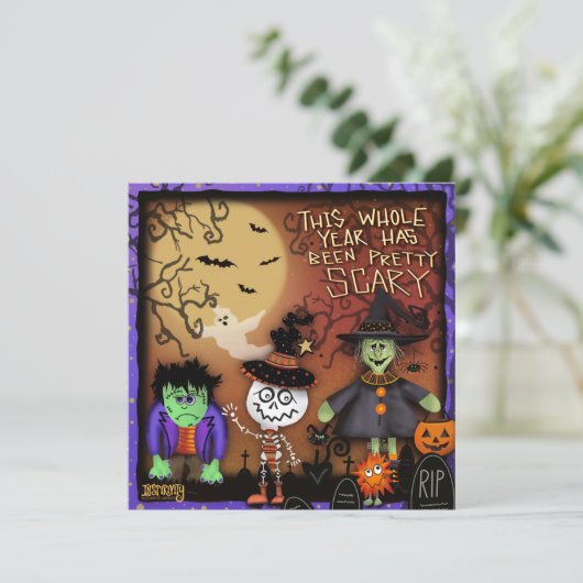 Trick or Treater Spooky Kinder Inspirivity Feestdagenkaart (Staand voorkant)