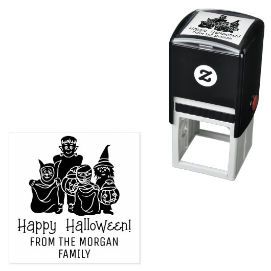 Trick or Treaters Silhouet Gelukkig Halloween Gewe Zelfinktende Stempel (In situ)