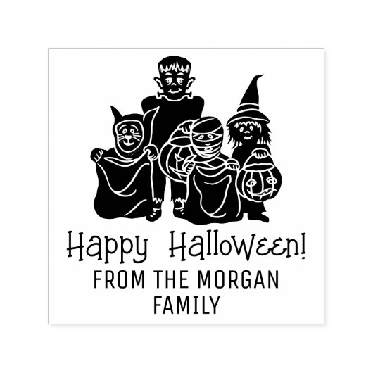 Trick or Treaters Silhouet Gelukkig Halloween Gewe Zelfinktende Stempel (Design)