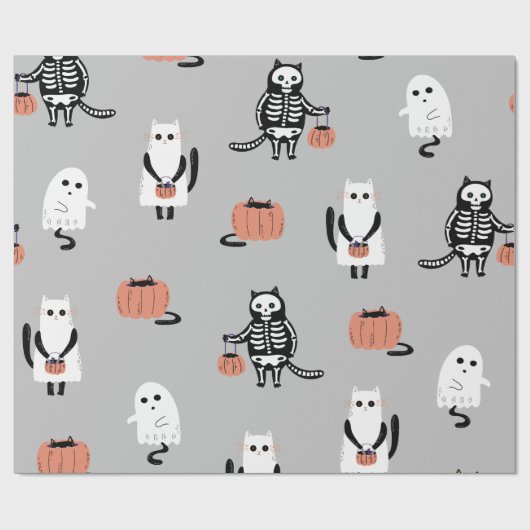 Trick-or-Treating Cats Halloween Wrapping Paper Cadeaupapier (Vlak)
