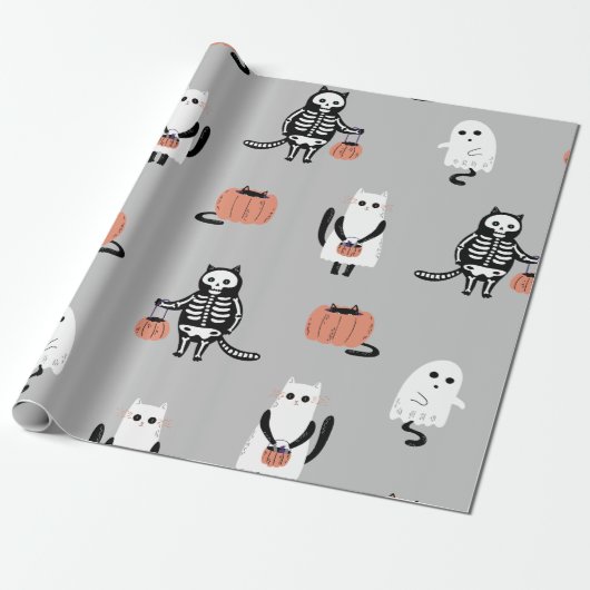 Trick-or-Treating Cats Halloween Wrapping Paper Cadeaupapier (Uitgerold)