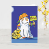 Trick-or-Treating Ghost - Halloween Kaart (Gele Bloem)