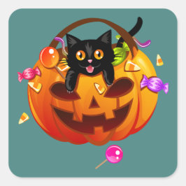 Trick-or-Treating Halloween Party Cat Vierkante Sticker