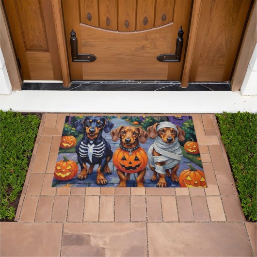 Trick-or-Treating honden tijdens Halloween Deurmat (Buiten)