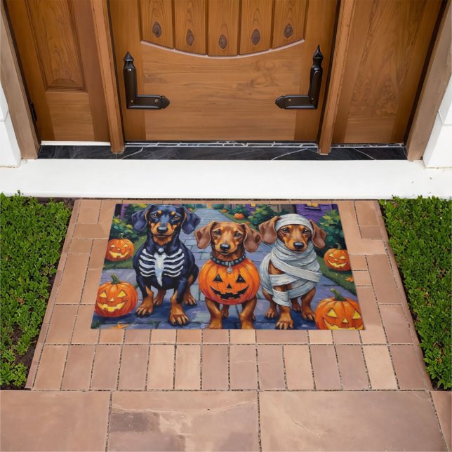 Trick-or-Treating honden tijdens Halloween Deurmat (Buiten)