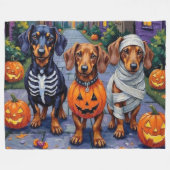 Trick-or-Treating honden tijdens Halloween Fleece Deken (Voorkant (Horizontaal))