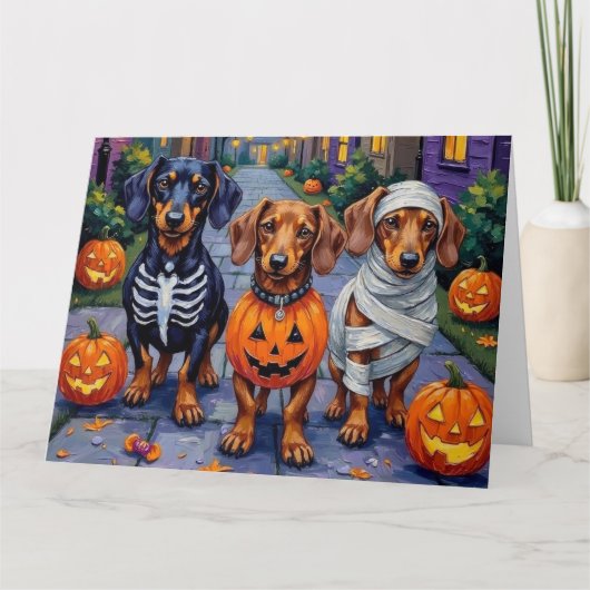 Trick-or-Treating honden tijdens Halloween Kaart (Voorkant)