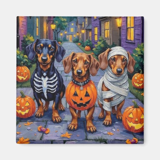 Trick-or-Treating honden tijdens Halloween Magneet (Voorkant)