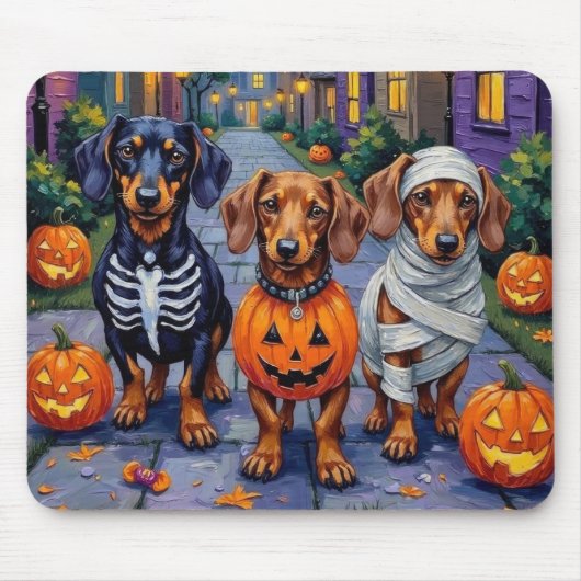 Trick-or-Treating honden tijdens Halloween Muismat (Voorkant)