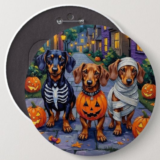 Trick-or-Treating honden tijdens Halloween Ronde Button 6,0 Cm (Voorkant /achterkant)