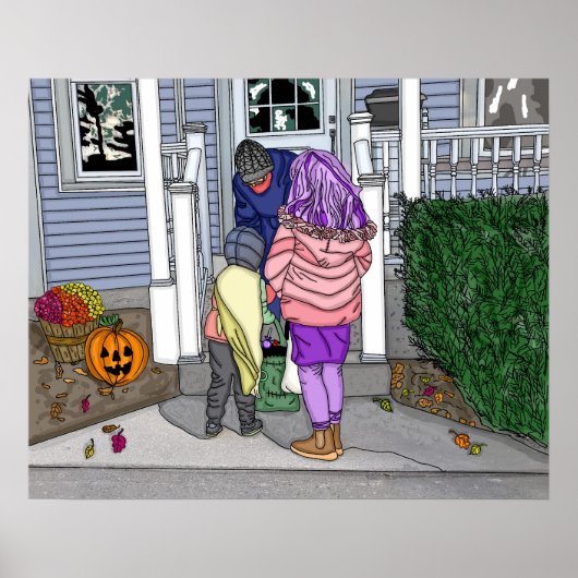 Trick or Treating in the Suburbs on Halloween Poster (Voorkant)