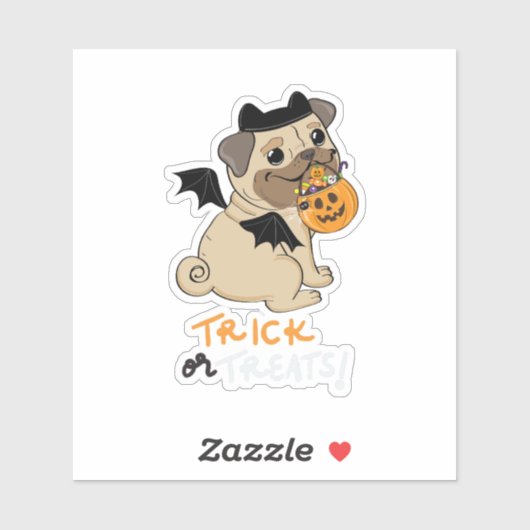 Trick or Treats Pug Kostuum Sticker (Vel)