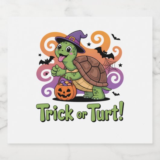 Trick or Turt Funny Turtle Halloween Sparkling Wijnetiket (Enkel label)