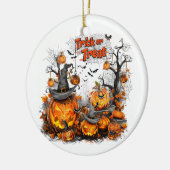Trick ors treat en pompoen en vleermuizen keramisch ornament (Links)