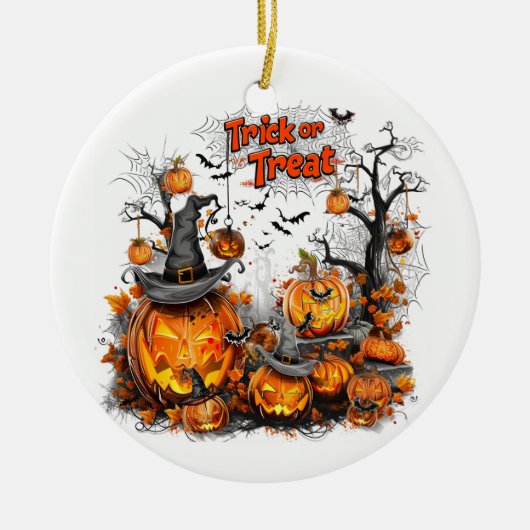 Trick ors treat I Pompoen en vleermuizen Keramisch Ornament (Voorkant)