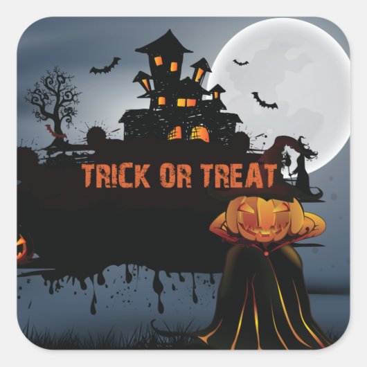 Trick ors treat kasteel vierkante sticker (Voorkant)