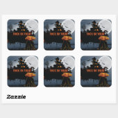 Trick ors treat kasteel vierkante sticker (Vel)