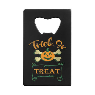 Trick ors treat kruising Halloween pomkin Creditkaart Flessenopener