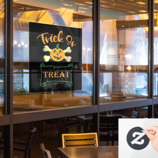 Trick ors treat kruising Halloween pomkin Raamsticker (Restaurant Raam)