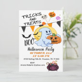 Trick ors treat Schattigee Ghost Halloween Invitat Kaart (Staand voorkant)