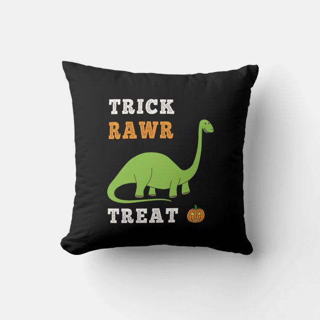 Trick Rawr Treat Cute Halloween Brontosaurus Dino Kussen (Voorkant)