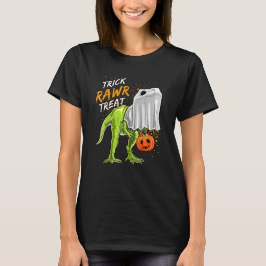 Trick Rawr Treat Halloween Rex Dinosaur Ghost Boy T-shirt (Voorkant)