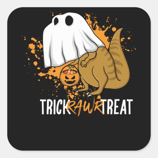 Trick Rawr Treat Halloween T Rex Dinosaur Ghost Vierkante Sticker (Voorkant)
