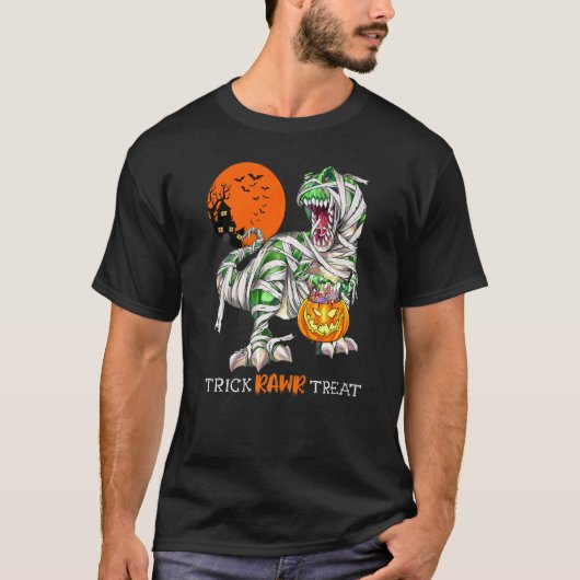 Trick Rawr Treat Mummy Dinosaur Rex Halloween Pump T-shirt (Voorkant)