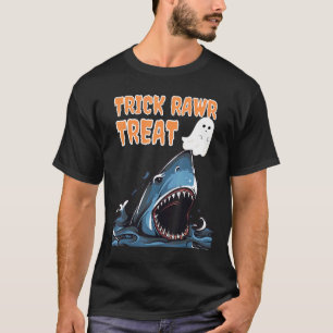 Trick Rawr Treat Scary Shark Chasing Ghost Hwe T-shirt