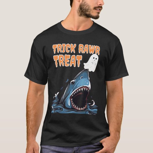 Trick Rawr Treat Scary Shark Chasing Ghost Hwe T-shirt (Voorkant)