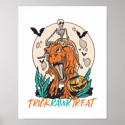 Trick Rawr Treat T Rex Dinosaur Skeleton Halloween Poster (Voorkant)