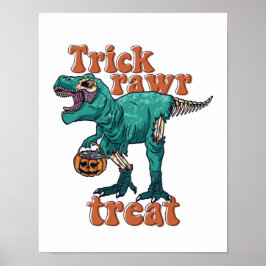 Trick Rawr Treat Zombie T Rex Halloween Dinosaur Poster