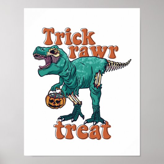 Trick Rawr Treat Zombie T Rex Halloween Dinosaur Poster (Voorkant)