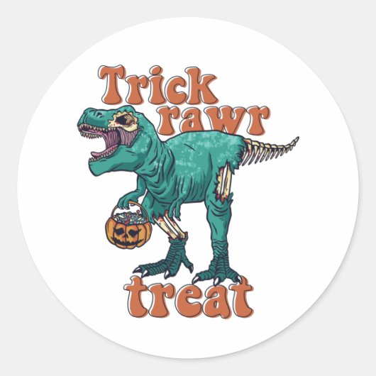 Trick Rawr Treat Zombie T Rex Halloween Dinosaur Ronde Sticker (Voorkant)