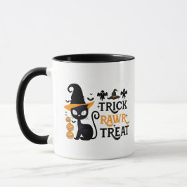 Trick Rawr Treat Zwarte Kat Heksenhoed Halloween Mok