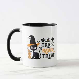 Trick Rawr Treat Zwarte Kat Heksenhoed Halloween Mok