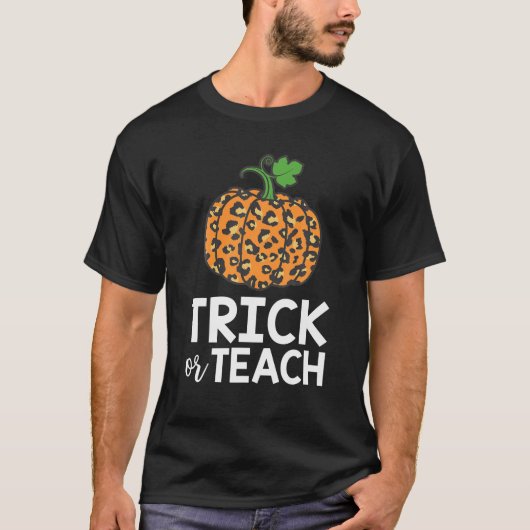 Trick Teach Leopard Pumpkin Herfst Halloween leraa T-shirt (Voorkant)