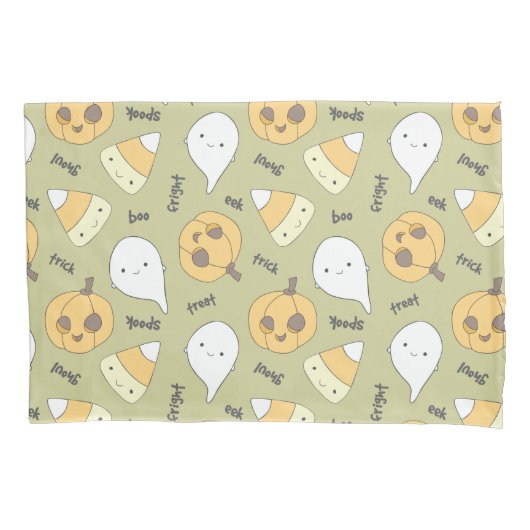 Trick Treat Boo Cute Halloween Pattern Kussensloop (Voorkant)