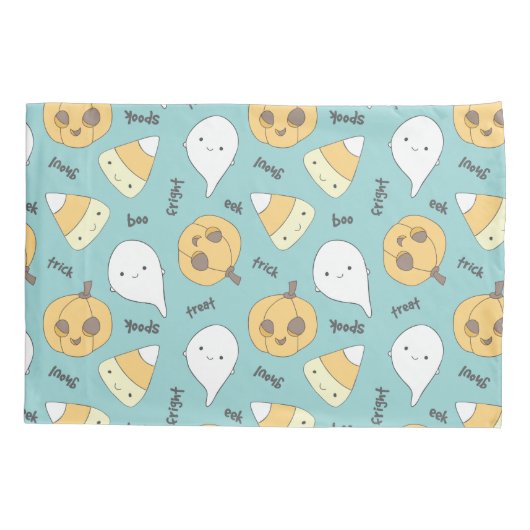 Trick Treat Boo Cute Halloween Pattern Kussensloop (Achterkant)