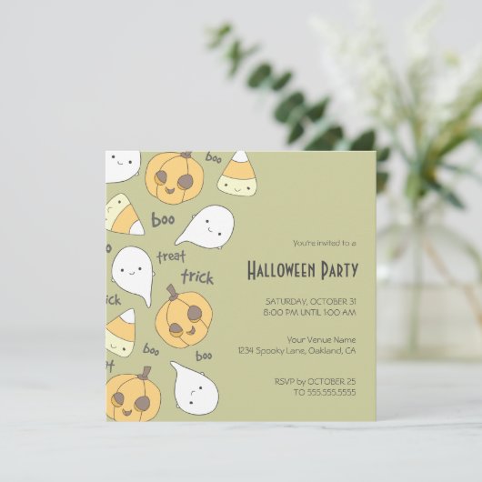 Trick Treat Boo. | Uitnodigingen van de Halloween- (Staand voorkant)