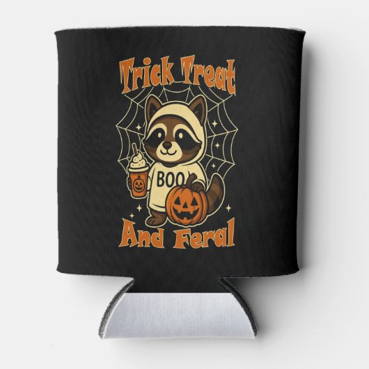 Trick Treat en Feral Schattige Halloween Blikjeskoeler (Voorkant)