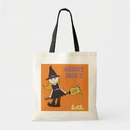 Trick Treat Flying Little Witch Halloween Canvas t Tote Bag