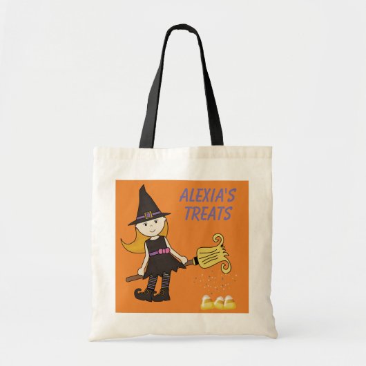 Trick Treat Flying Little Witch Halloween Canvas t Tote Bag (Voorkant)