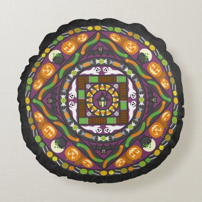 Tricks en Treats Mandala Ronde Kussen (Voorkant)