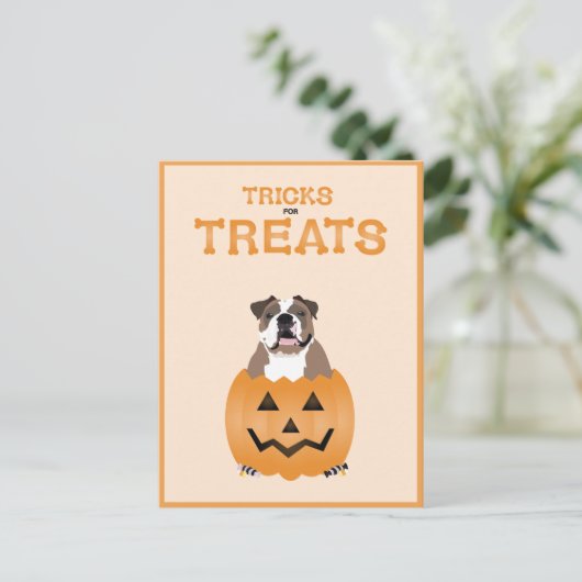 Tricks for Trets English Bulldog Oranje Feestdagenkaart (Staand voorkant)