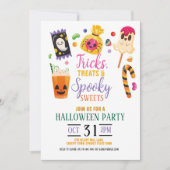 Tricks Treats Halloween Sweets Invites Party Kaart (Voorkant)