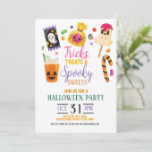 Tricks Treats Halloween Sweets Invites Party Kaart (Staand voorkant)