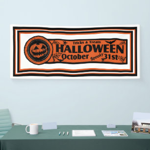 Tricks & Treats Halloween Witte Achtergrond Spandoek